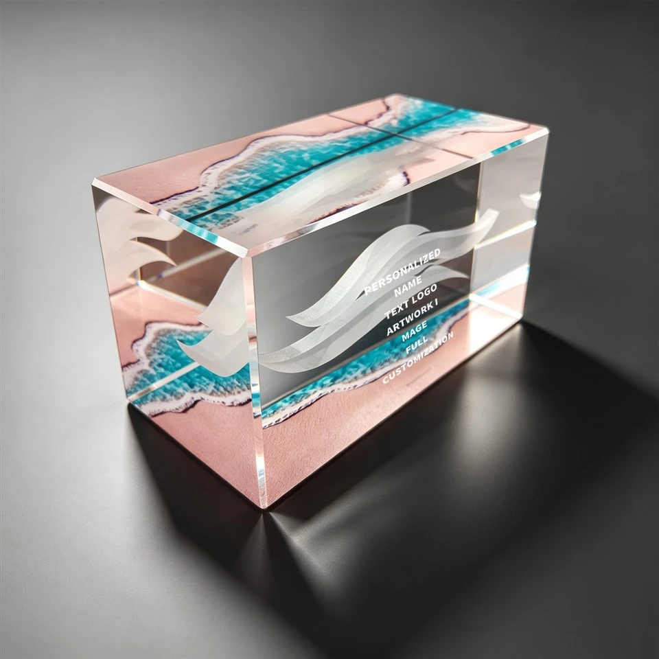Beach Print Wave Engraved Crystal Block factory