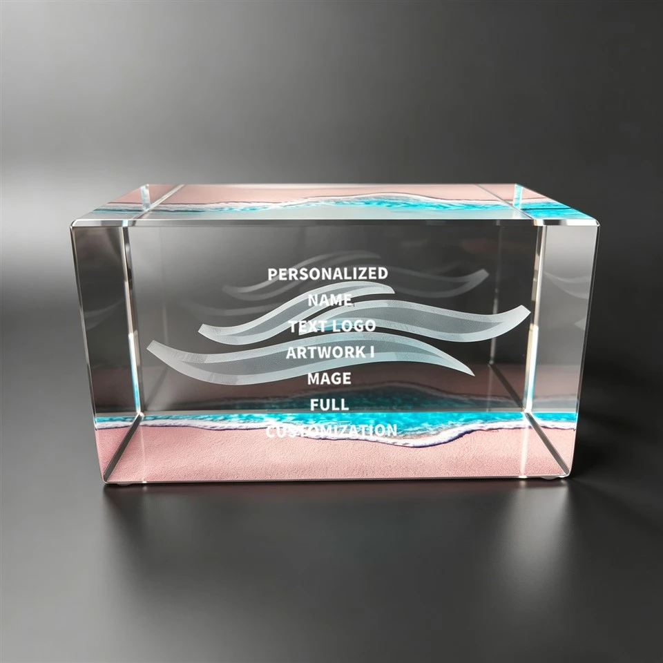 Beach Print Wave Engraved Crystal Block suppliers