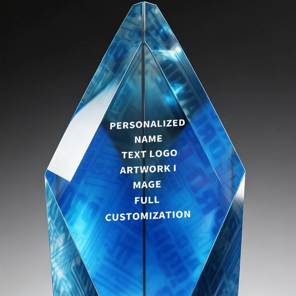 Blue Gradient Diamond Top Column Crystal Trophy suppliers
